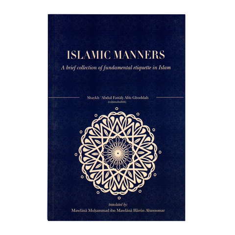 Book titled 'Islamic Manners' with a decorative design on a dark blue background