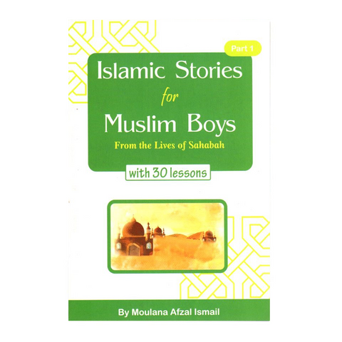 Book cover of 'Islamic Stories for Muslim Boys' with green and yellow design