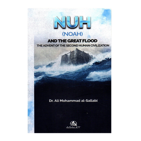 Book cover of 'NUH (Noah) and the Great Flood' by Dr. Ali Mohammad al-Sallabi with a flood scene on the cover.
