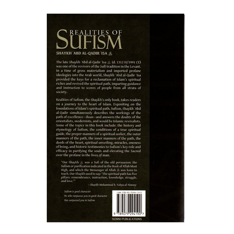 Back cover of a book titled 'Realities of Sufism' with text and a barcode.