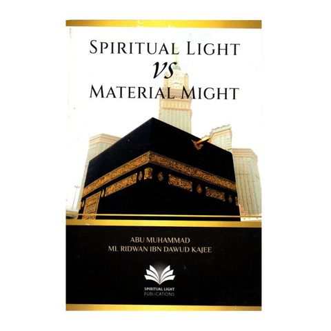 Book cover of 'Spiritual Light vs Material Might' with a black and gold design.