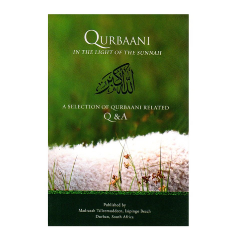 Book cover of 'Qurbaani in the Light of the Sunnah' with a green and white background.