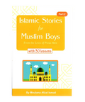 Book cover of 'Islamic Stories for Muslim Boys' with a mosque illustration on a yellow background