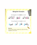 Educational material on Qalqalah examples with Arabic text and illustrations.